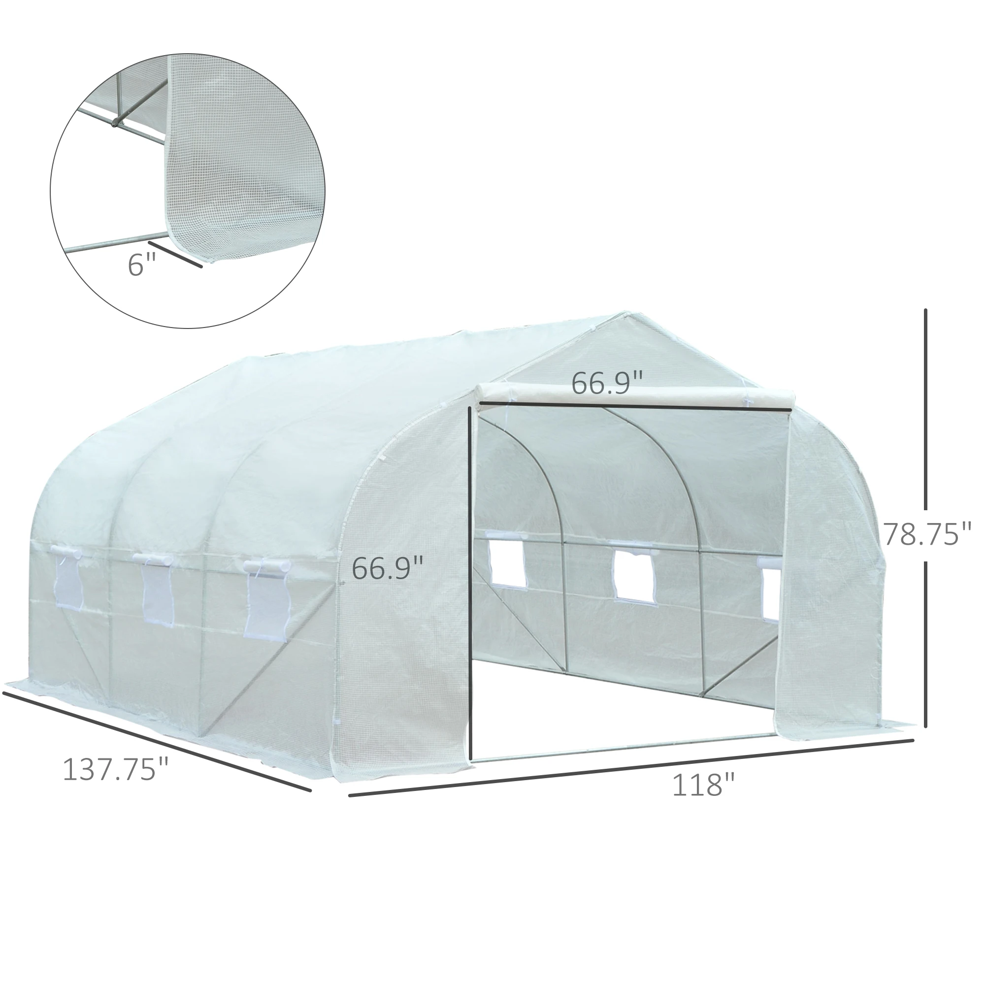 12' X 10' X 7' Large Walk-In Greenhouse, White, for Plant Gardening