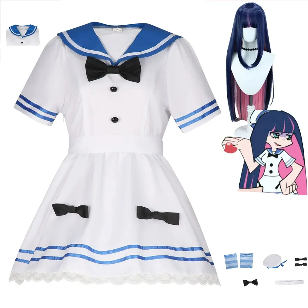 

Аниме Трусики и чулки с подвязками Чулки Анархия Косплей Костюм Белый костюм моряка Платье Парик Женщина Кампус Вечерние наряды