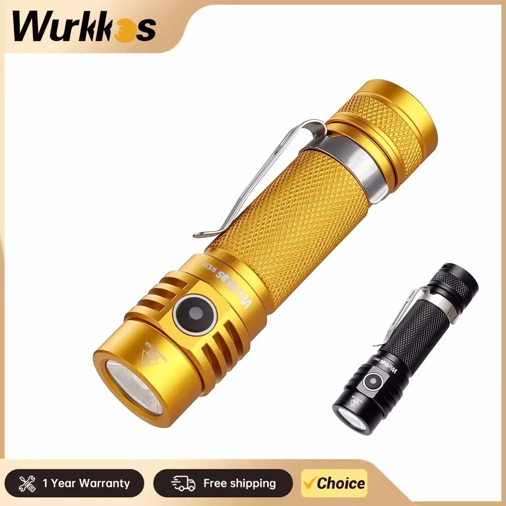 Wurkkos TLF Golden WK03 18650 Linterna Nichia 519A 5000K 1200lm USB C Recargable Tapa trasera extra magnética