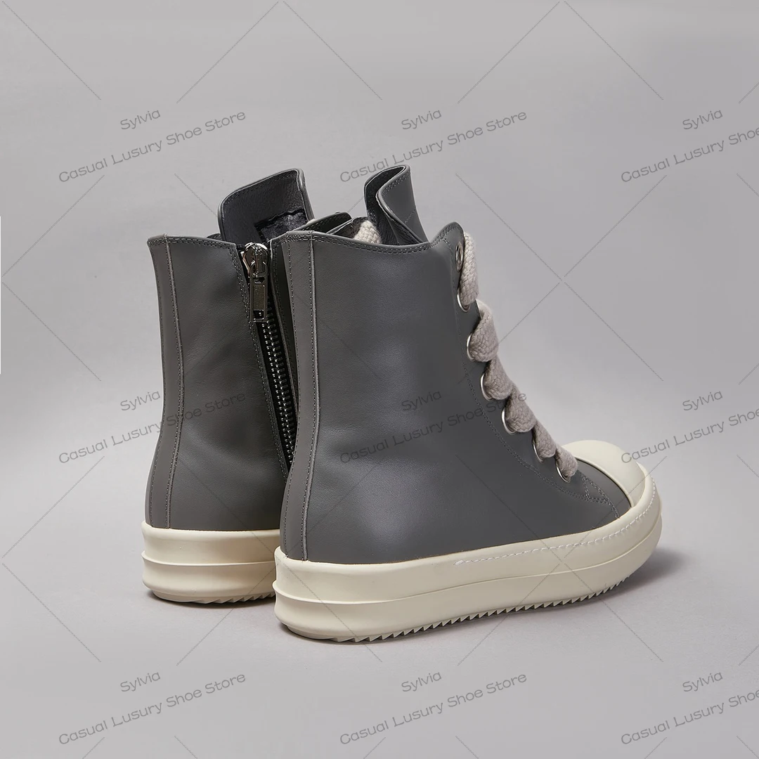 Ricks Dicke Schnürsenkel Freizeitschuhe Herren Luxus Designer Owens Damen Leder Sneaker Grau Echtleder Owens Damen Flacher Stiefeletten