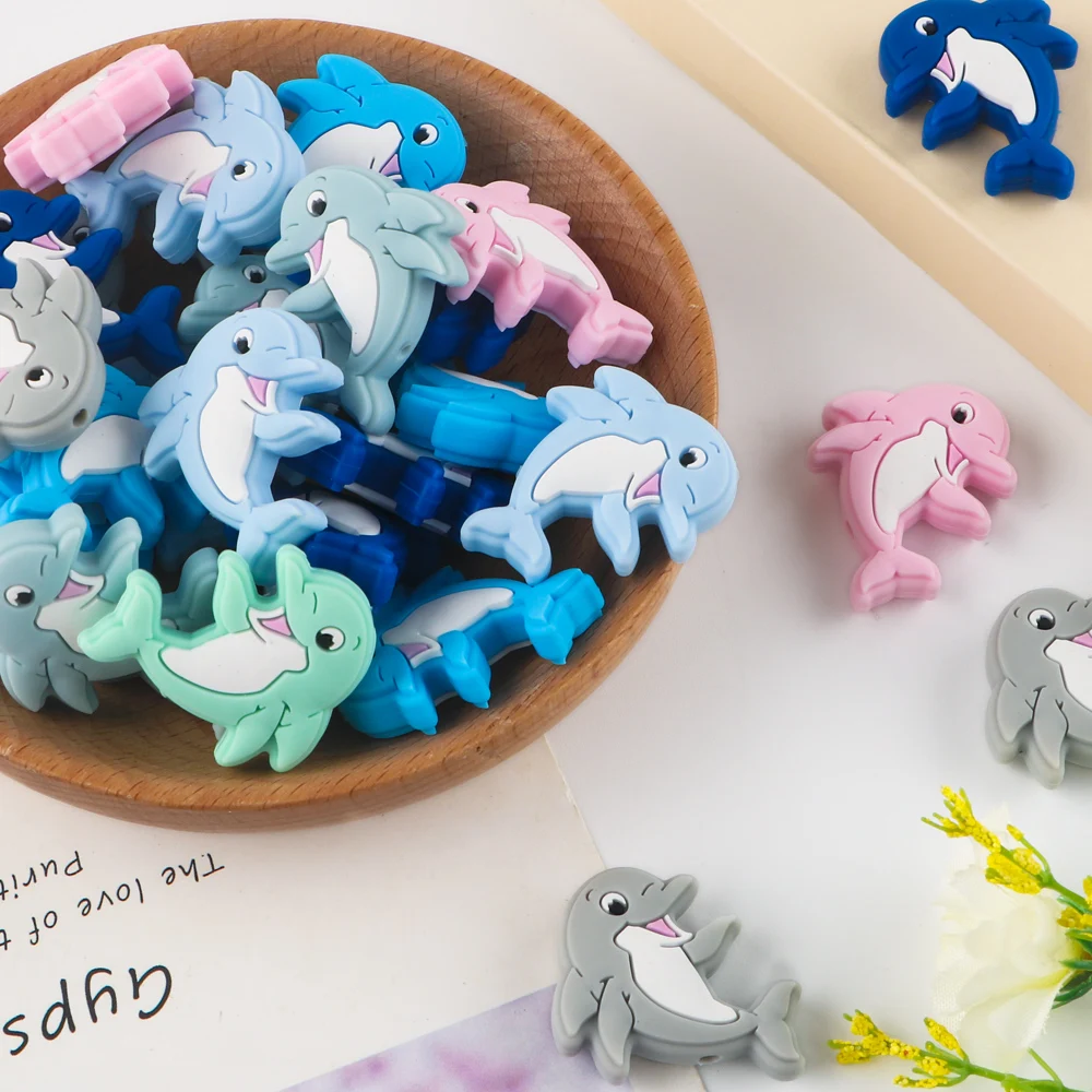 5Pcs Silicone Beads Dolphin/Hippopotamus Animal Focus Bead DIY  Accessories For Pens Bracelet Necklace Keychain