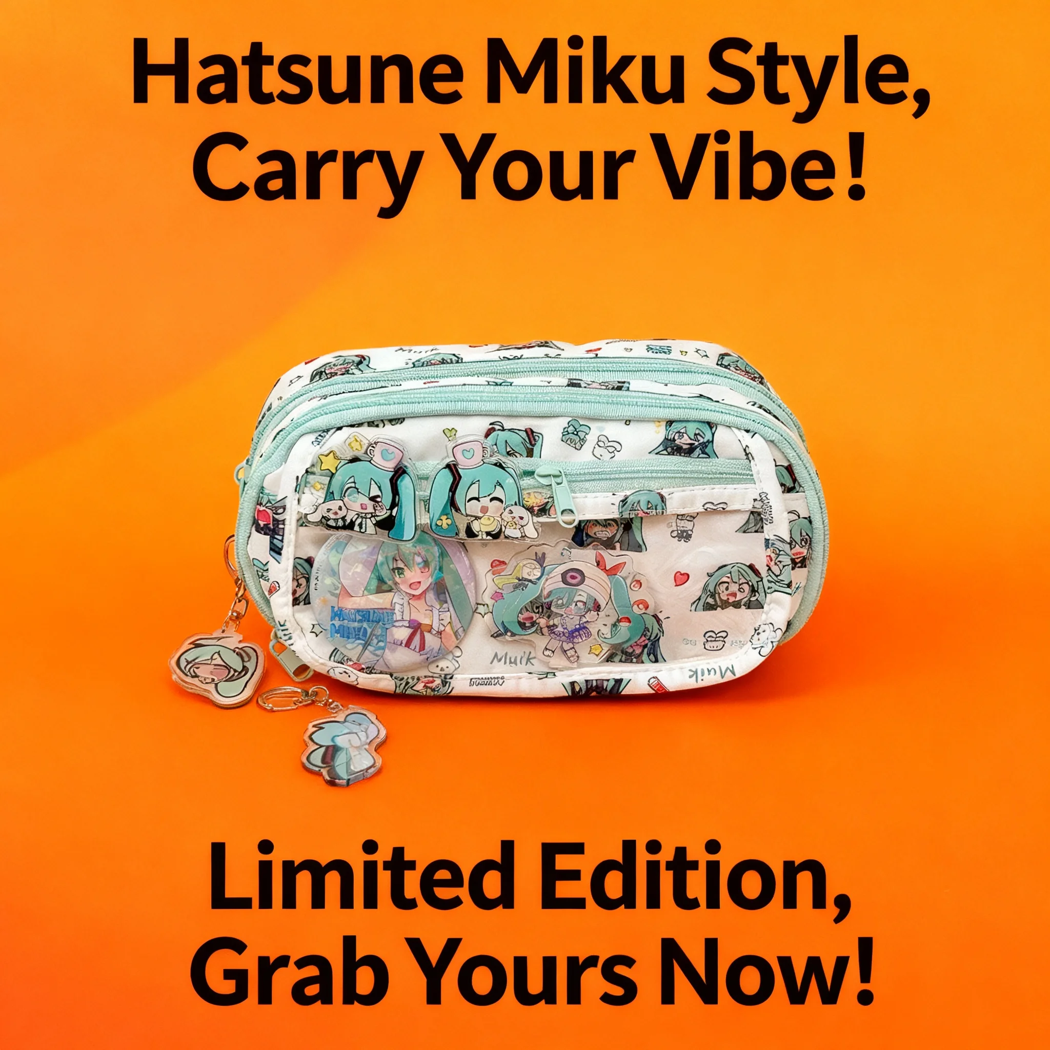 

Hatsune Miku Cute Anime Cosplay Pencil Case Large Capacity Stationery Bag for Students Multi Layer Makeup Storage Pouch High