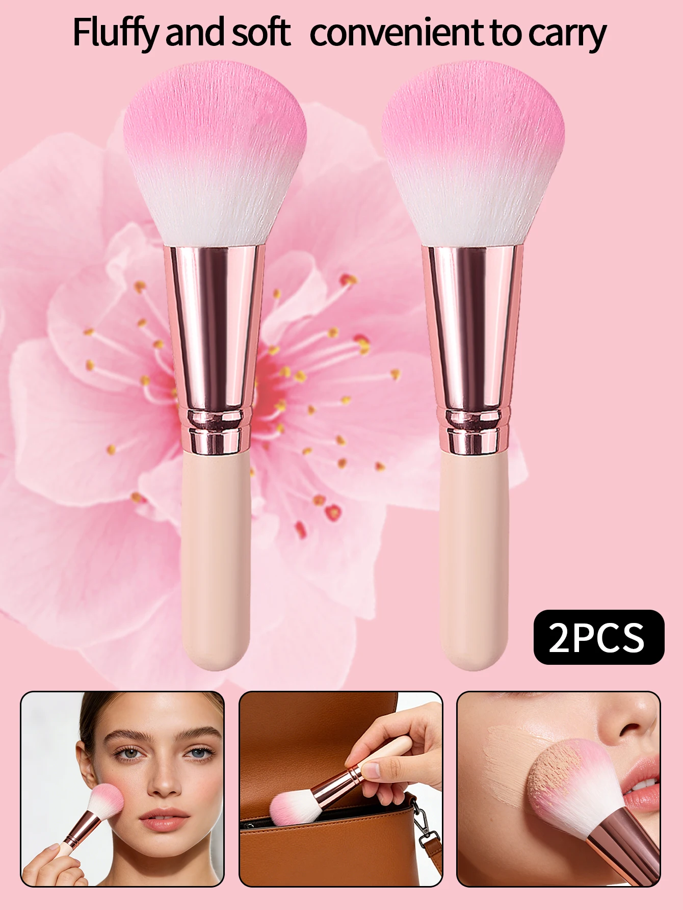 2 szt. wielofunkcyjnych pędzli do makijażu, pędzel do pudru sypkiego w kształcie łuku, pędzel do różu, pędzel do rozświetlacza, miękkie włókno, narzędzie kosmetyczne
