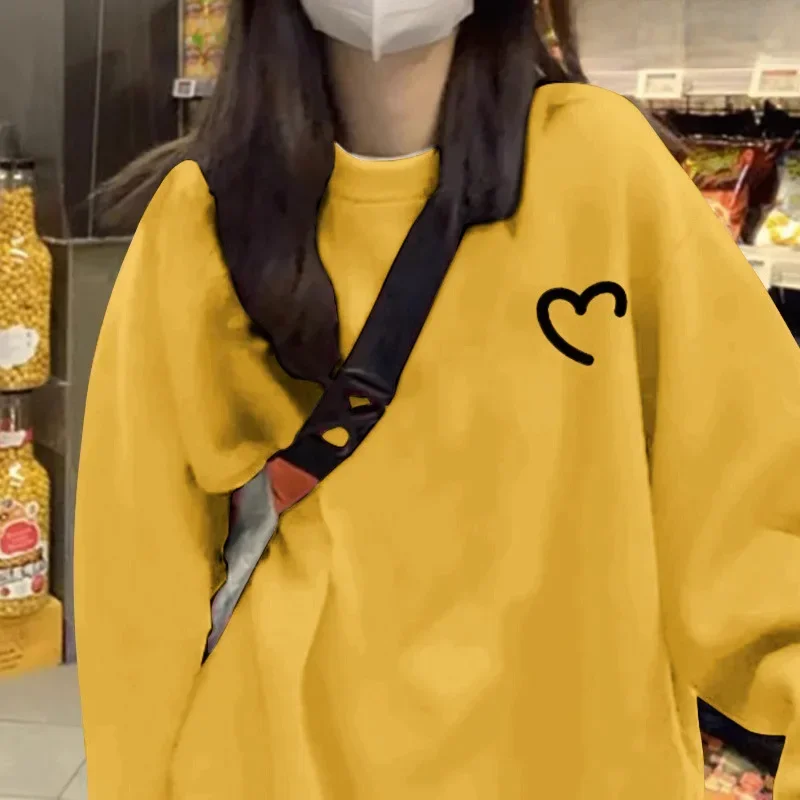 Veste automne/hiver col rond manches couche de Base supérieure vêtements pour femmes coréens femmes doublé polaire coupe ample sweat-shirt décontracté