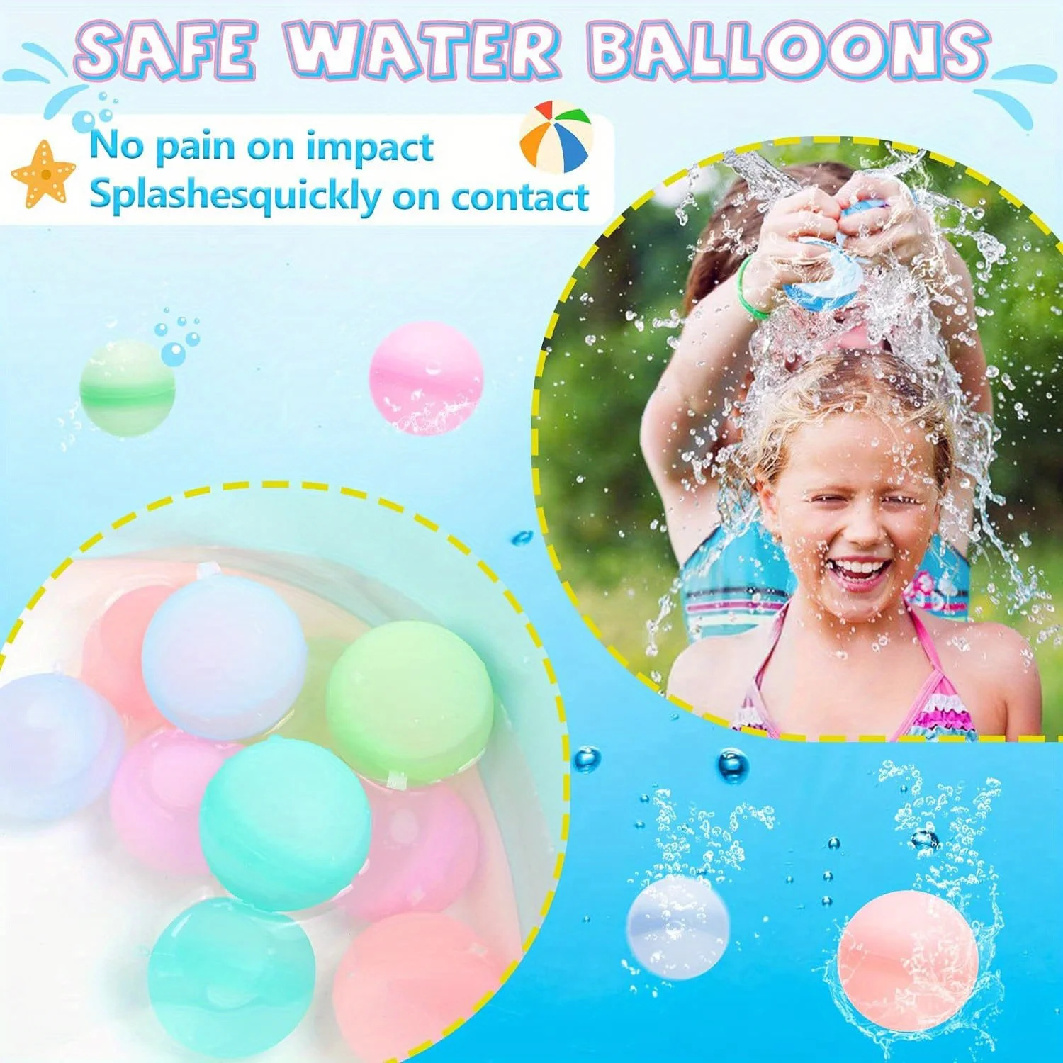 12Pcs Reusable Water Balloons Soft Silicone Water Bomb Non-Magnetic Water Balls Summer Pool Beach Outdoor Party Game Water Toy