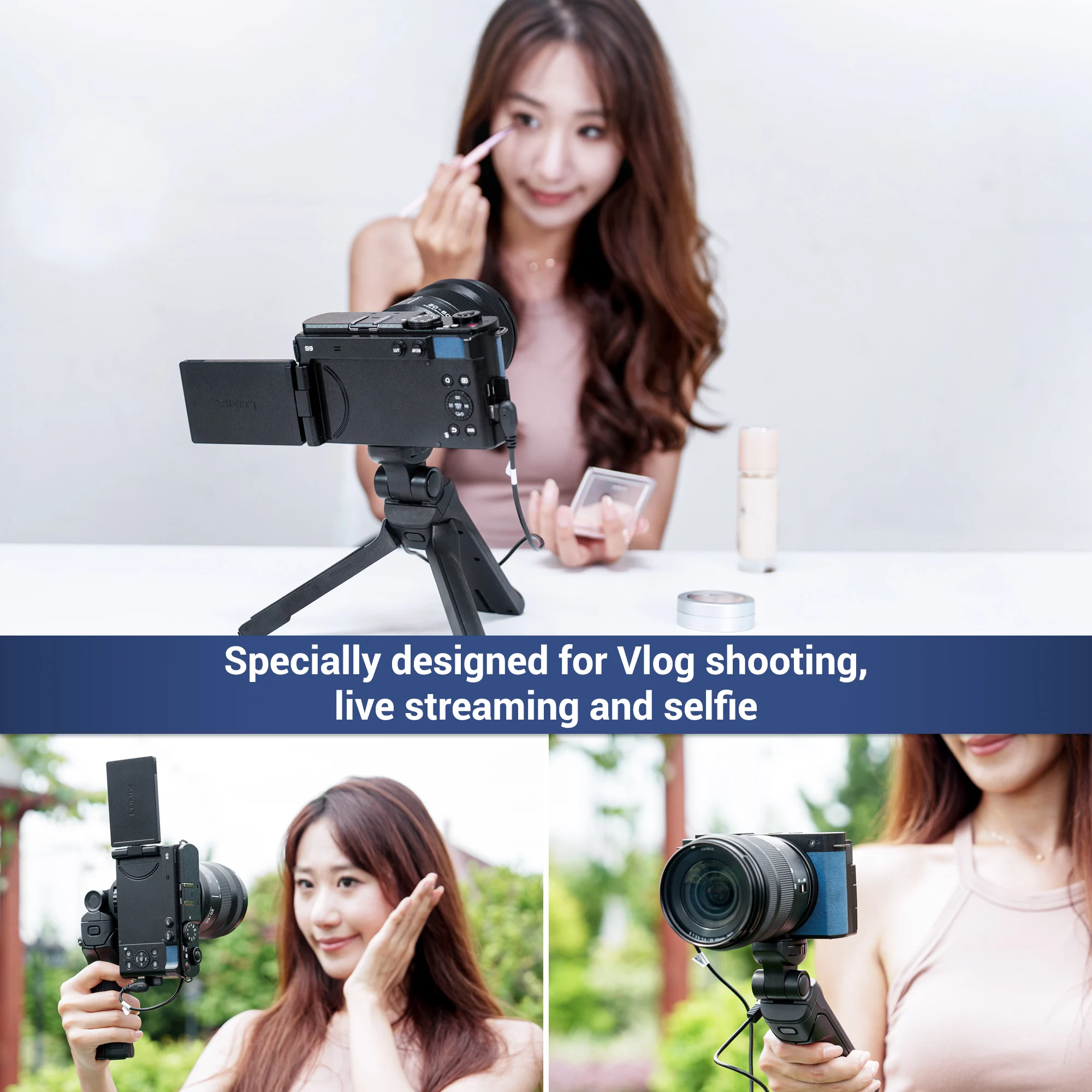 JJC Wired Remote Shooting Grip Mini Tripod for Panasonic LUMIX S9 G100D for Vlogging Video Recording Live Streming