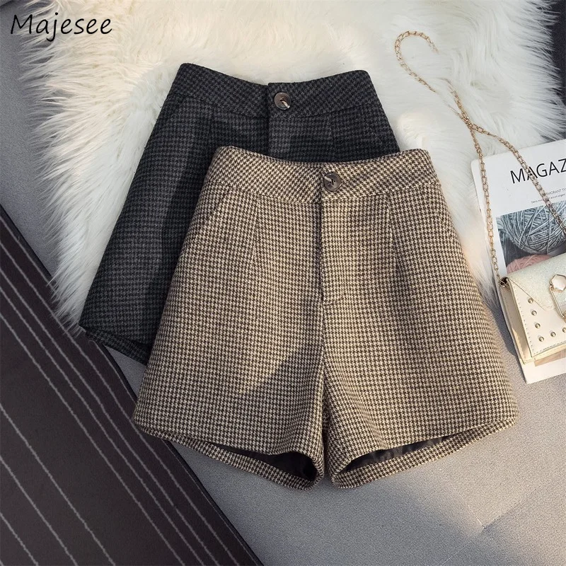 Houndstooth Shorts Women Korean Style All-match Autumn High Waist Clothing Streetwear Casual Trendy New Harajuku Vintage Ropa