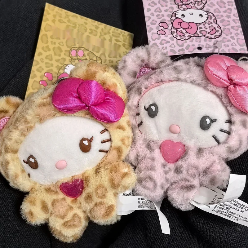 Simpatico caffè latte stampa leopardata Kt gatto peluche fiocco bambola ciondolo zaino carino peluche portachiavi ciondolo regalo di compleanno per ragazze