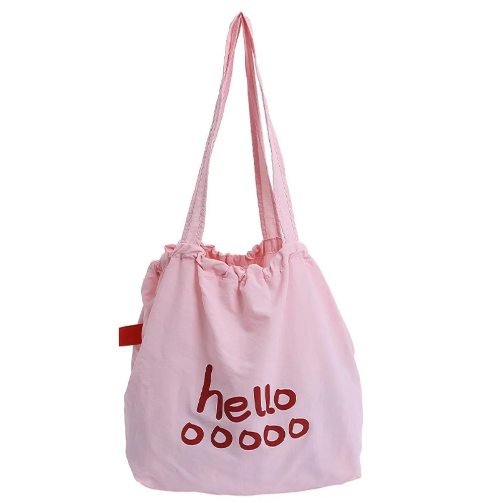 

Fashion Solid Color Drawstring Bags Light Weight Nylon Letter Shoulder Bag Large Capacity Casual Tote Bags Commuting