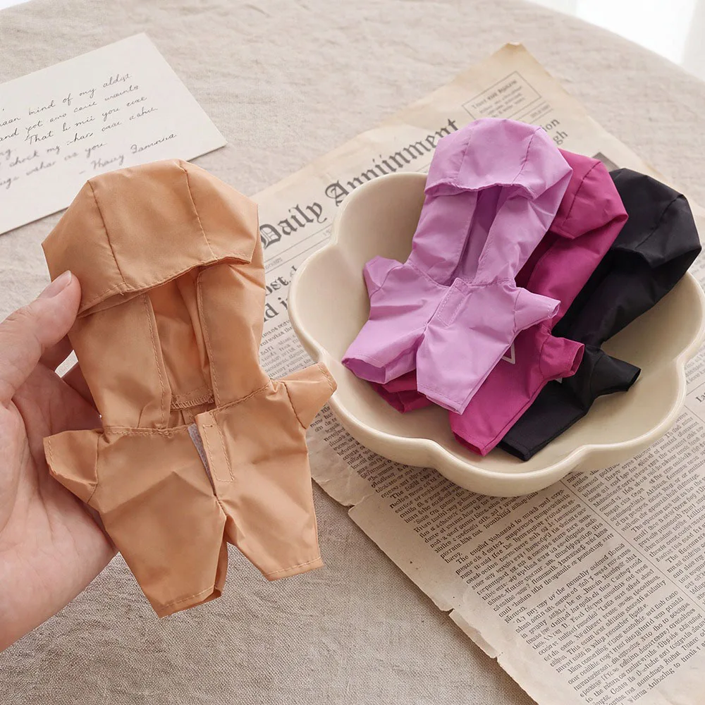 Plush Doll Hooded Jumpsuit Solid Color Doll Outfit Simple Zipper Design Doll Clothes For 10cm Stuffed Doll Toy Accessories