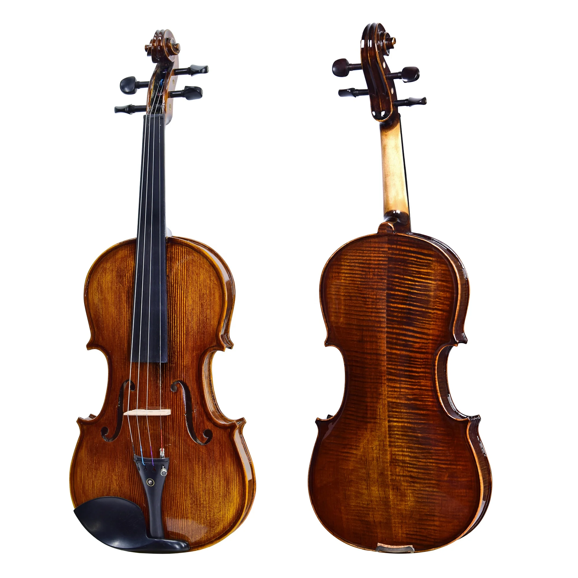 Professional China Made High End Solid Spruce Wood Maple Wood Glossy 4/4 Size Violin with Rosin Bow case