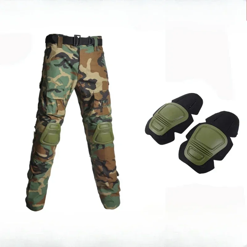 Outdoor Men Combat Pants +Knee Pads Tactical Pant Hiking Camo Pants Working Hunting Clothes Wear Resistant Multi-pocket