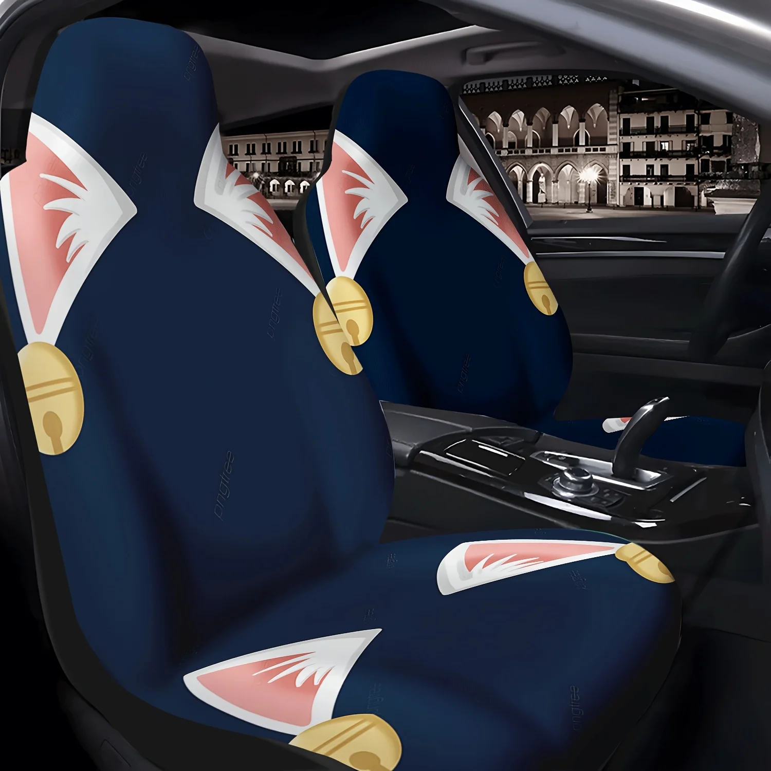 2pcs Cat Ear Bell Pattern Car Seat Covers, Cute Car Interior Seat Accessories Front Seat Protectors For Cars, Trucks, Vans, SUVs