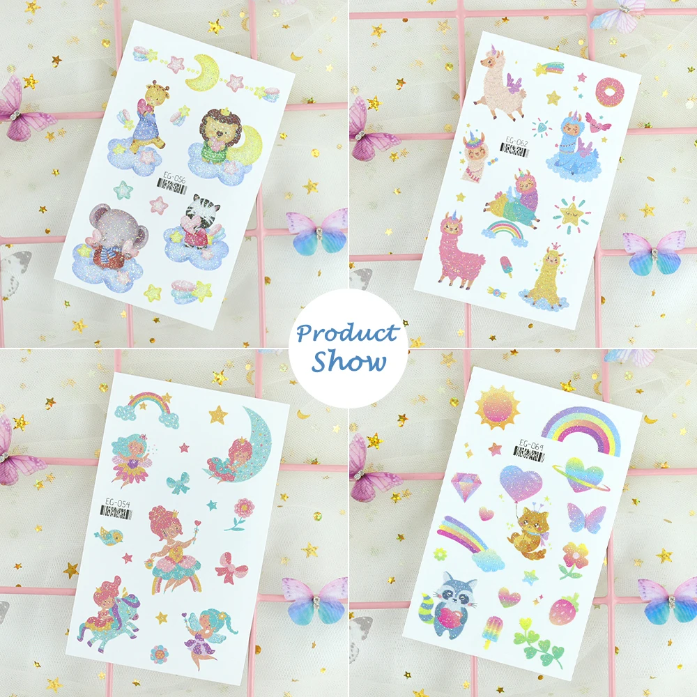 VeeCharm - Animals Glitter Temporary Tattoos for Kids, Colorful World, Cute Animals, Party Supplies, Waterproof, 1/12 Sheet