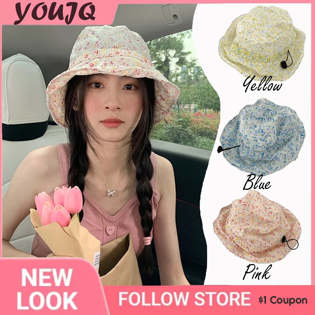 

Korea Floral Bucket Hats for Women Autumn Fisherman Hats Outdoor Sunscreen Caps Ladies Reversible Panama Bob Femme Basin Cap