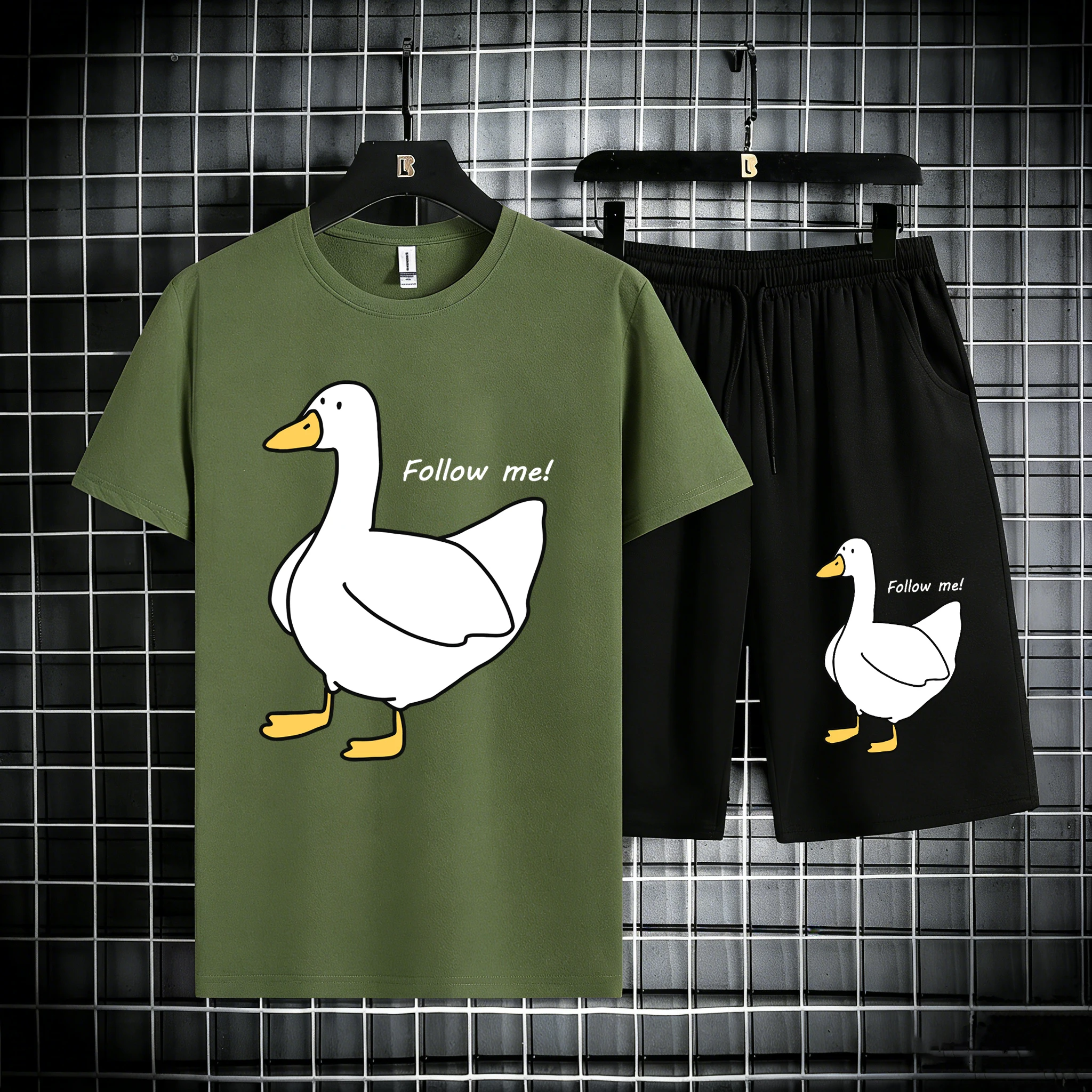 

Follow The Goose Pattern Cotton Summer 18 Color Mens Sport Tee Shirts Suits Casual Daily Running Sweatpants Basics Cool Tees
