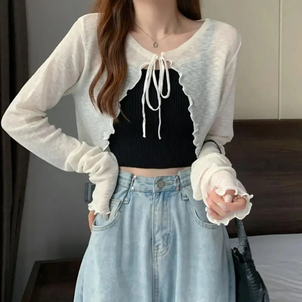 Ruffle Design Thin Sunscreen Cardigan Summer Women Sun Protected Long Sleeve Clothing High Quality Polyester Short Coat Casual image 2