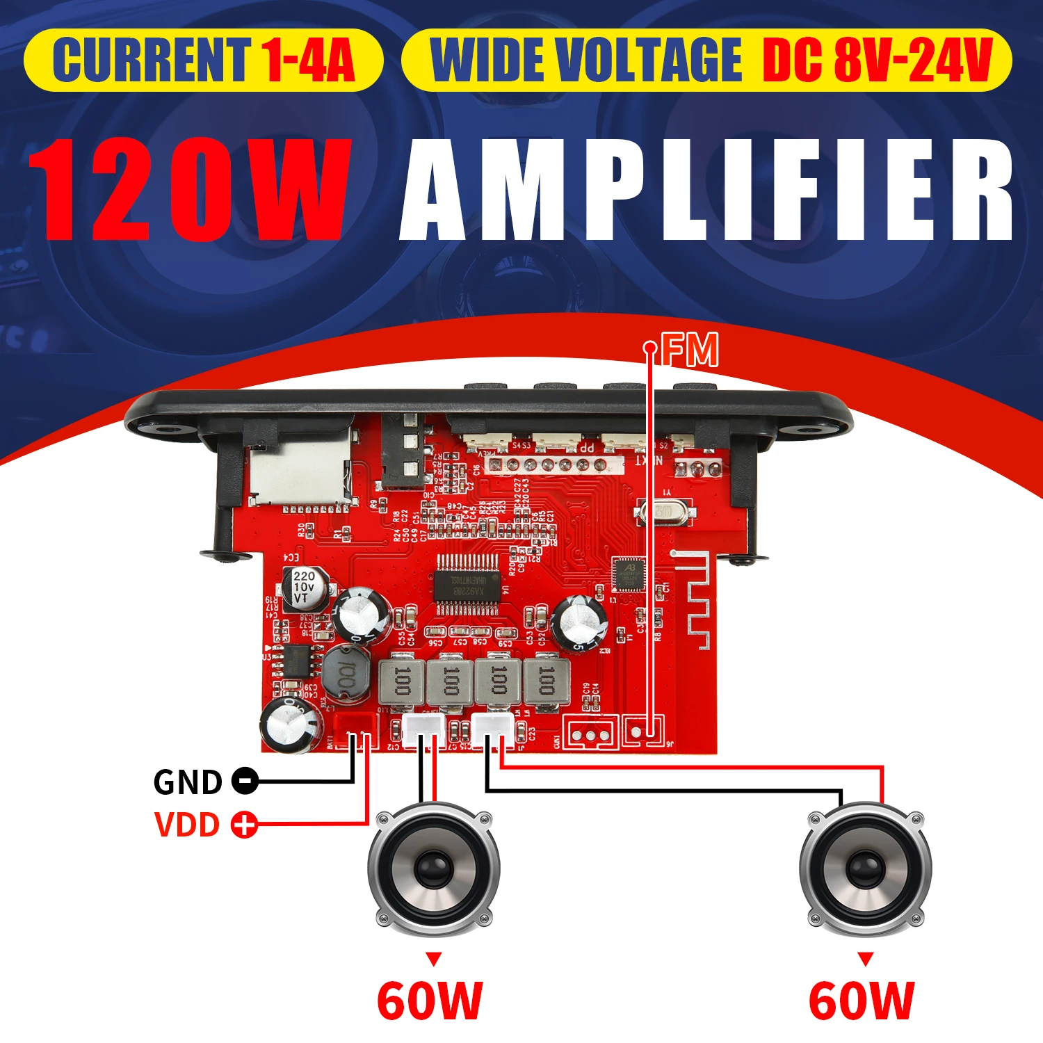 80W 120W Amplifier MP3 Player Module Bluetooth 5.0 Decoder Board 12V 50W 40W Amplifier Car FM Radio Module mp3 players Handsfree