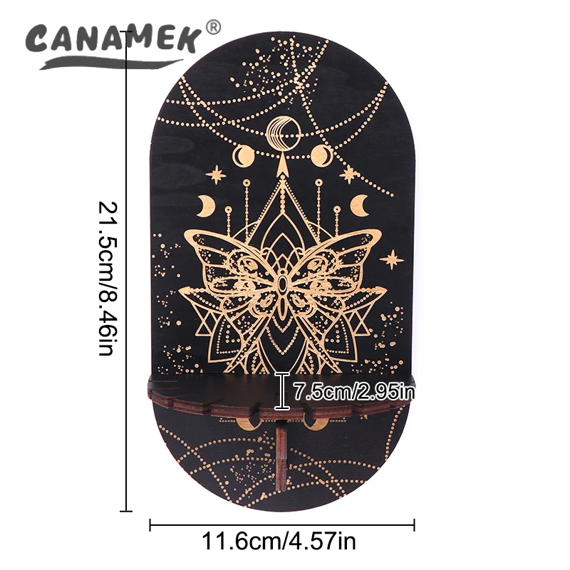 حامل كريستال مبتكر منحوت بالخشب، رف عرض حائط بوهو مع حامل شموع #6