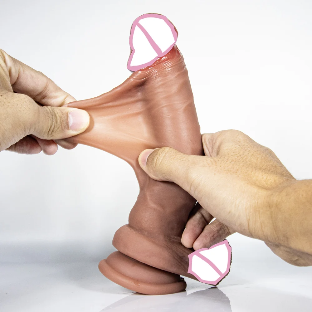 Medical silicone Realistic Penis For Women Sliding Foreskin Dildo With Suction Cup Dildos Female Masturbators Anal Sex Toys