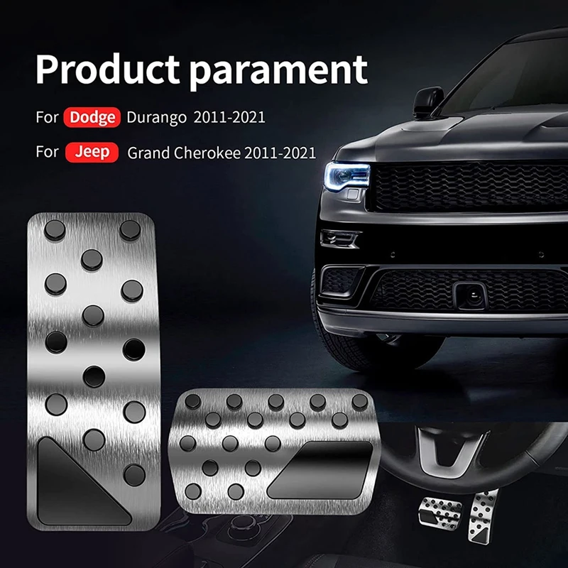 For Dodge Durango Jeep Grand Cherokee 2011-2021 No Drilling Aluminum Brake And Accelerator Pedal Covers