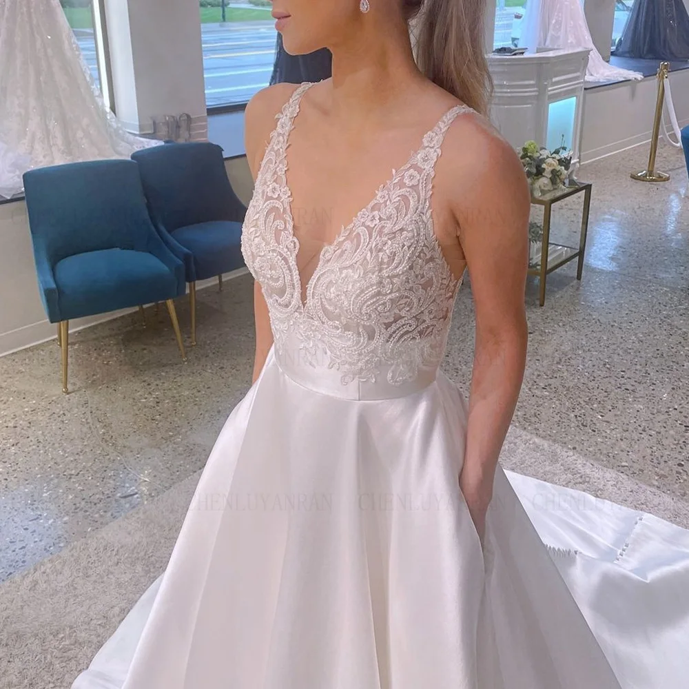 Fashion Pleat Wedding Dress Beads Sleeveless Sexy Bride Dress A-line Tulle Sweep Train Long Dress For Women 2024 Robe De Mariée