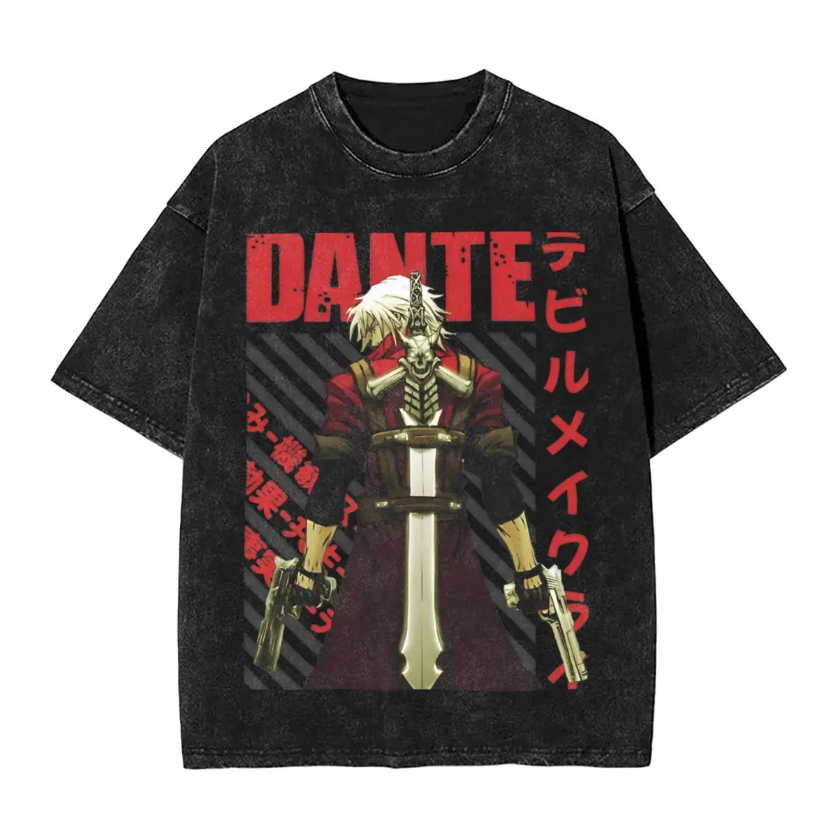 Devil May Cry Dante Sparda Washed T Shirts Streetwear Vintage T-Shirts Game Tees Tops for Men Women 100% Cotton Oversize Summer