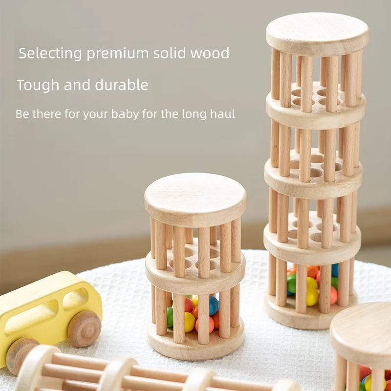 لعبة خشخيشة كروية خشبية ملونة، تصميم أسطواني متعدد الطبقات، فهم، وهز، والاستماع إلى الأصوات الممتعة #6