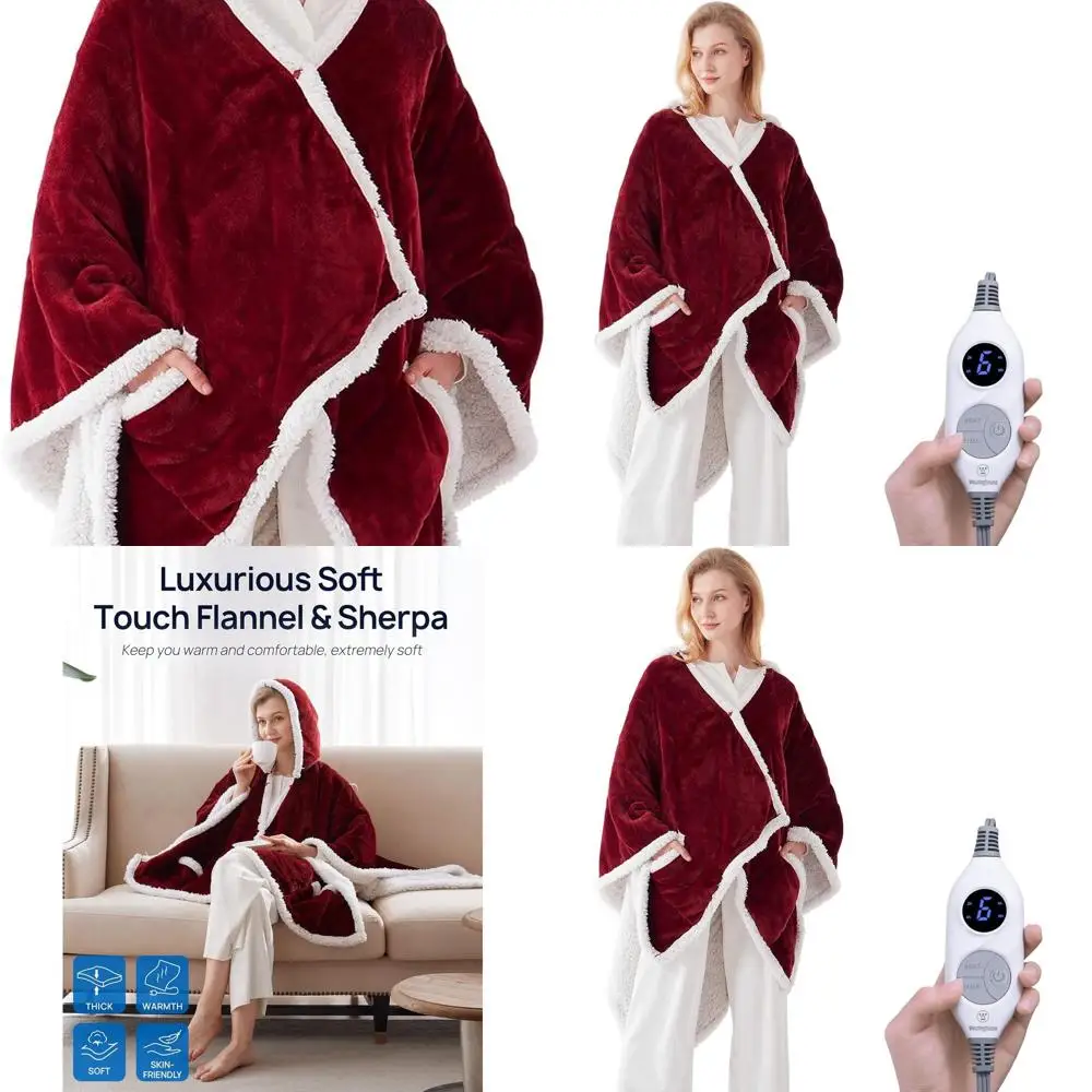 

Red Electric Heated Shawl Poncho with 6 Levels & 2-10 Hours Timer, 50x60 Inches