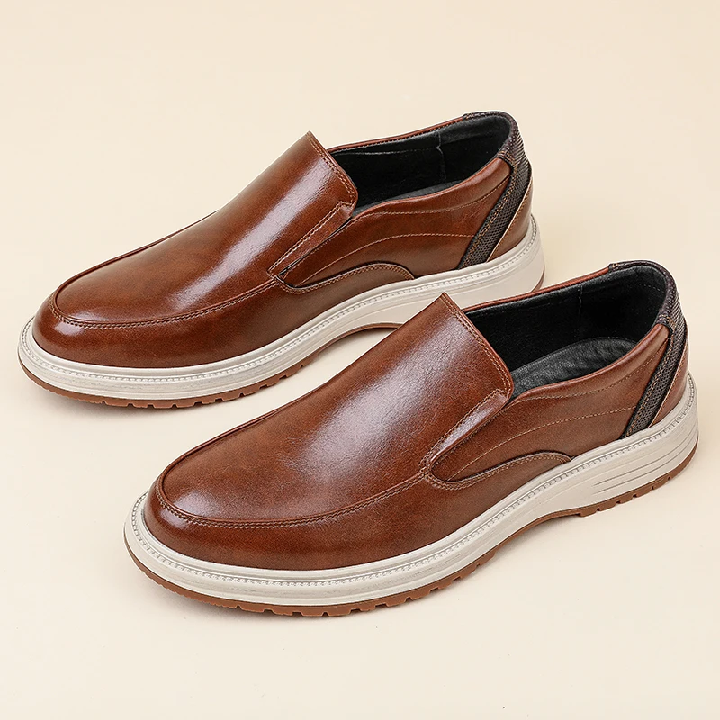 

2026 High Quality Men Business Casual Loafers Platform Slip On Leather Shoes Comfortable Breathable Non Slip Formal Office Shoes