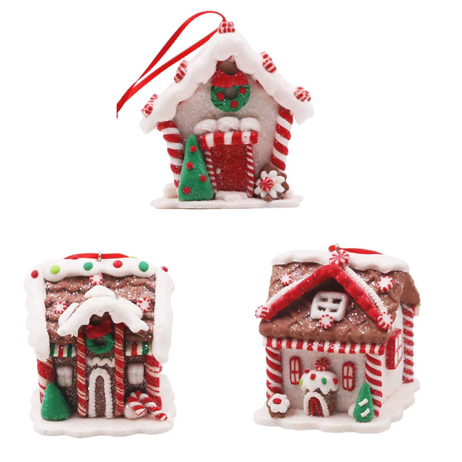 

3Pcs Christmas Clay Ornament Mini Gingerbread Tree Decor Hanging Xmas Party Supplies Festive Holiday Village Decoration