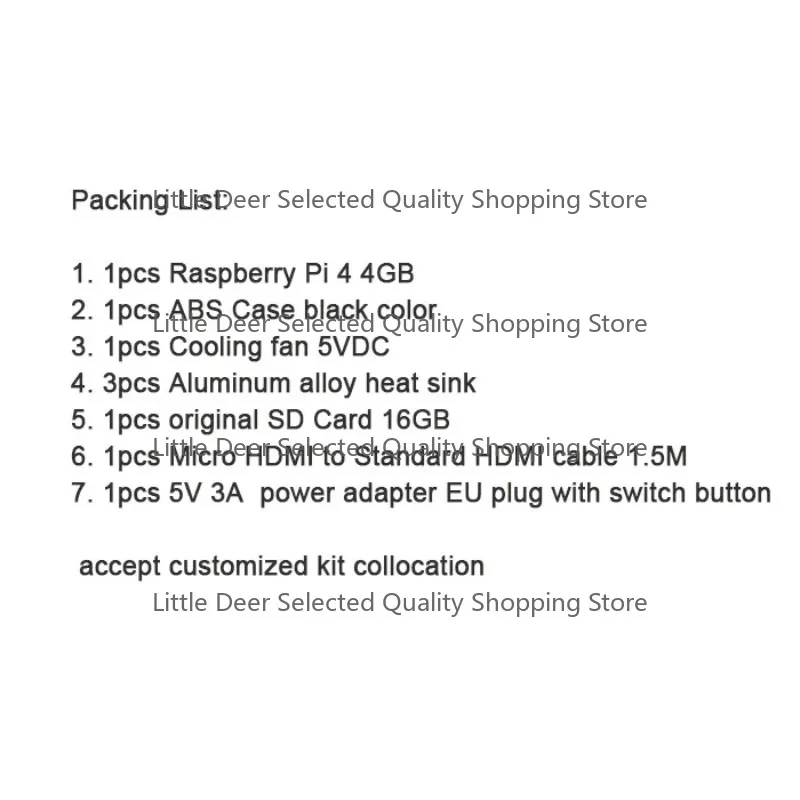 Raspberry Pi 4 Starter Kit Pi 4 4GB ABS Case Fan Heat Sink 16GB SD Card Cable 5V 3A Power Adapter
