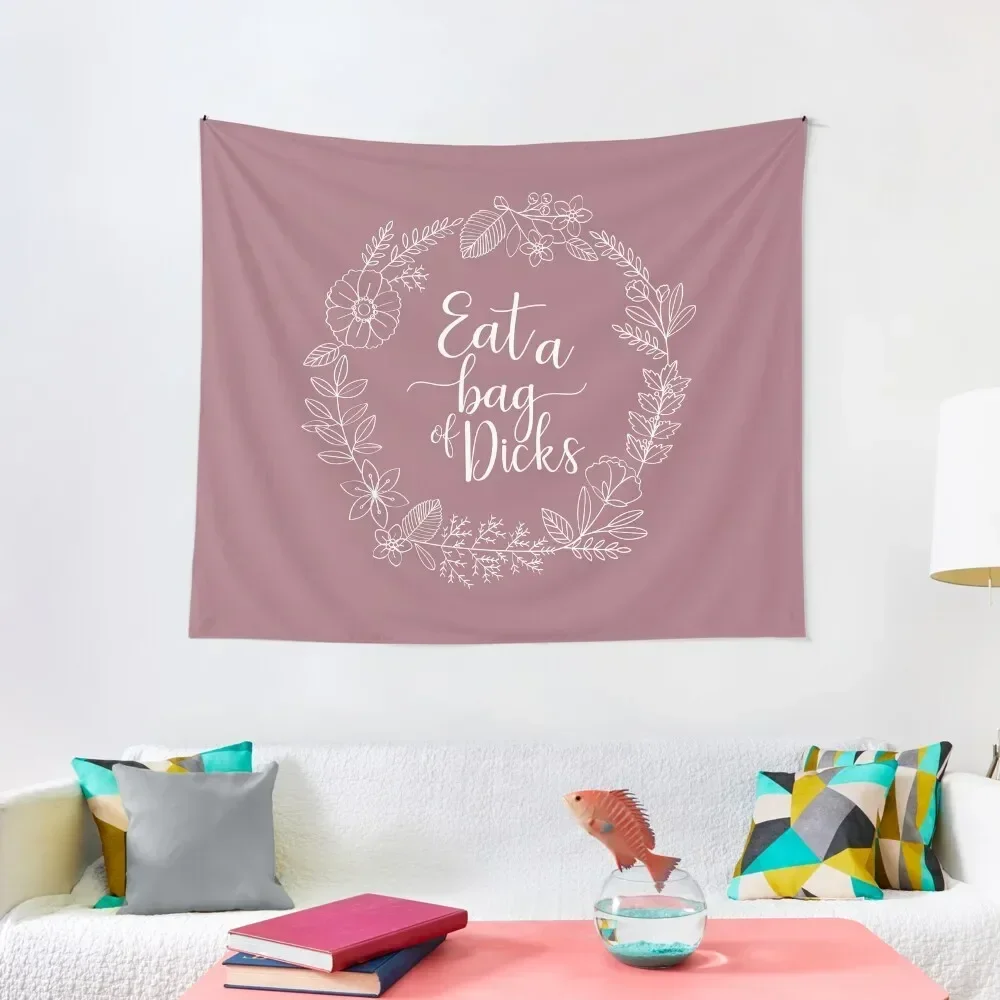 

EAT A BAG OF DICKS - Sweary Floral Wreath Tapestry Art Mural Carpet Wall Tapestry