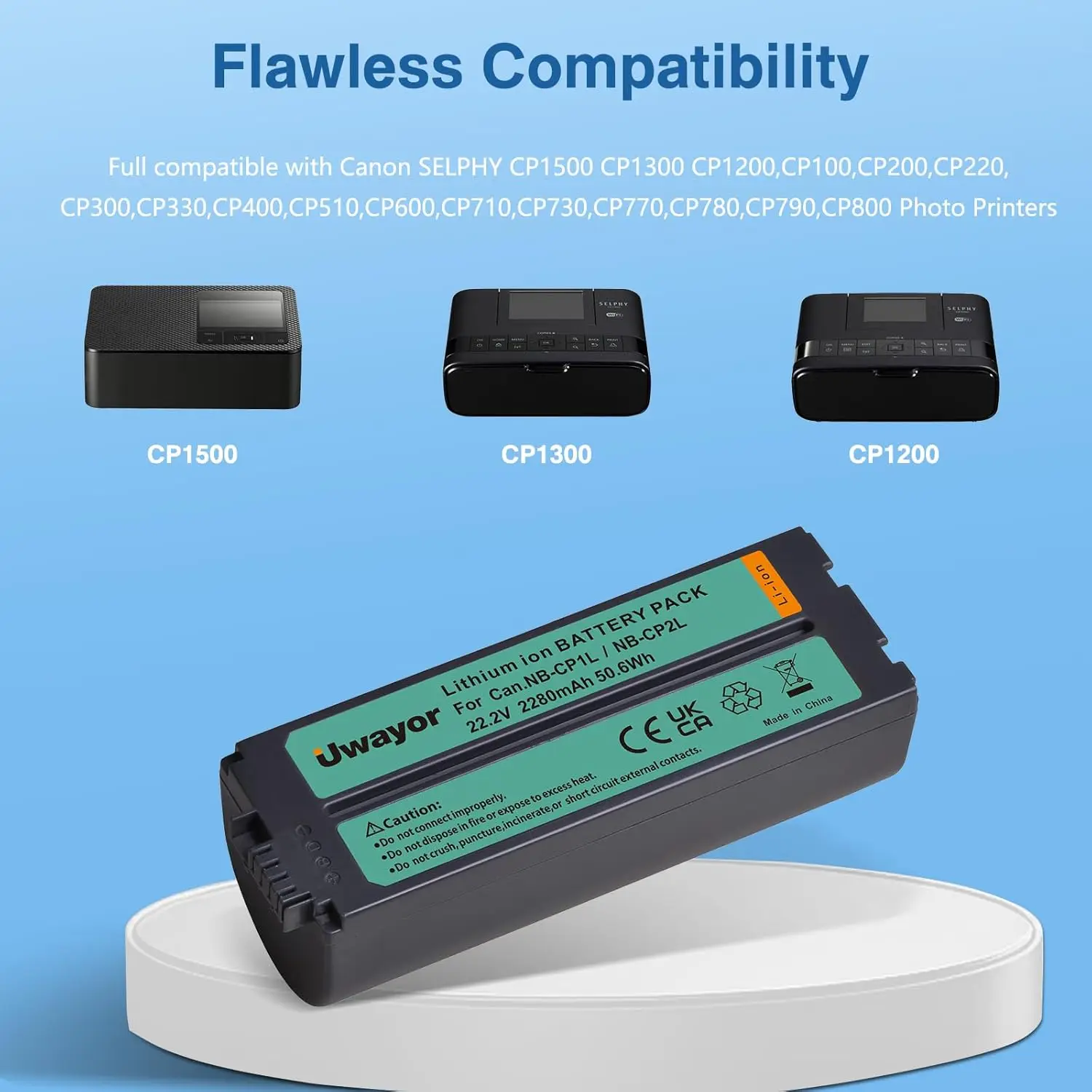 UWayor 2280mAh NB-CP2L NB-CP1L Battery and Charger Adapter for Canon Photo Printers SELPHY CP1500, CP1300, CP1200, CP910, CP900 view 3