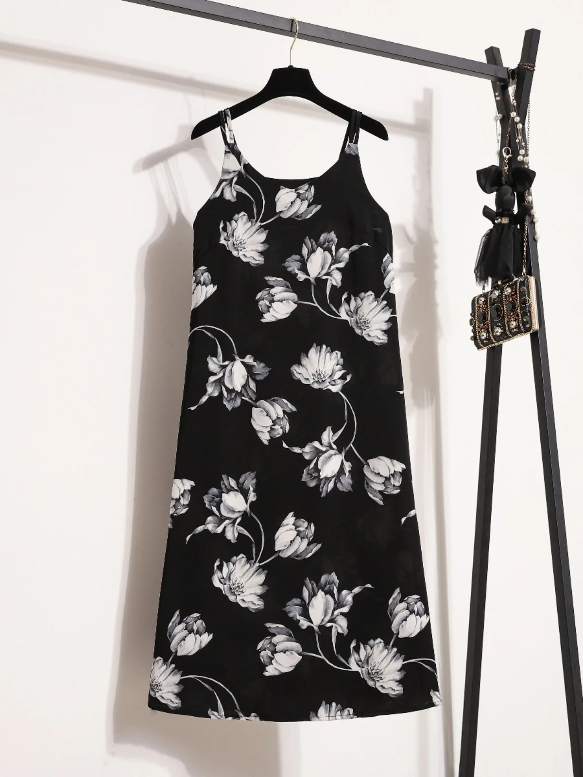 Plus Size Zomer 2024 Dames Chiffon Dr Bloemenprint Off-shoulder A-lijn Jurk Ele Afslanken Loose Fit Vloerlengte