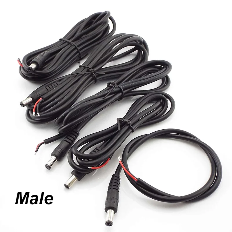 20AWG DC Kabel Listrik Pigtail Konektor Perempuan Laki-laki DIY Kabel Steker Adaptor Jack UNTUK Kamera CCTV Moniter Panel Surya 5, 5x2,1 Mm