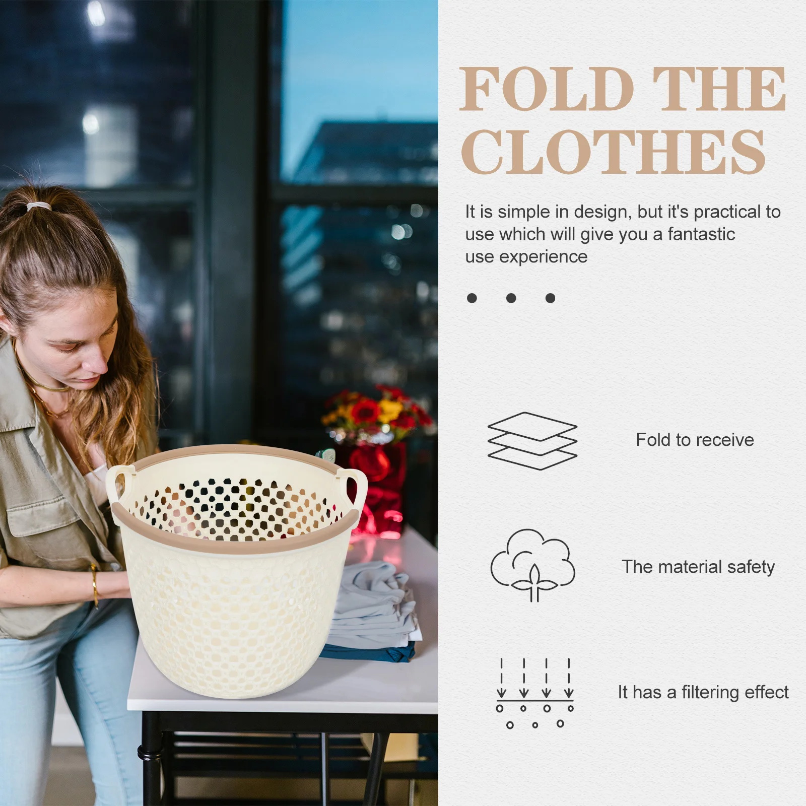 

Waterproof Plastic Laundry Hamper Large Capacity Hollow-Out Design For Bedroom Bathroom Closet Storage Basket Dirty Clothing