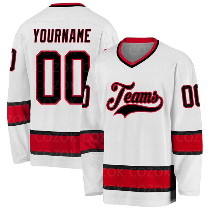 Custom White   Red Hockey 3D Print You Name Number Men Women Ice Hockey Jersey Competition Training Jerseys