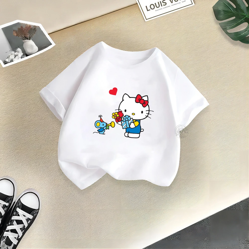 Sanrio Children's clothing Summer fashion Hello Kitty Girls Cotton T-shirt Cartoon comfortable T-shirt Baby girls short sleeve c