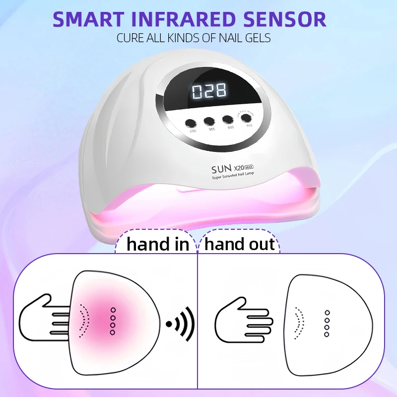 320W UV LED Nail Lamp 72LEDS Gel Polish Drying Lamp with Automatic Sensing 4 Timer Professional Nail Dryer Manicure Salon Tools