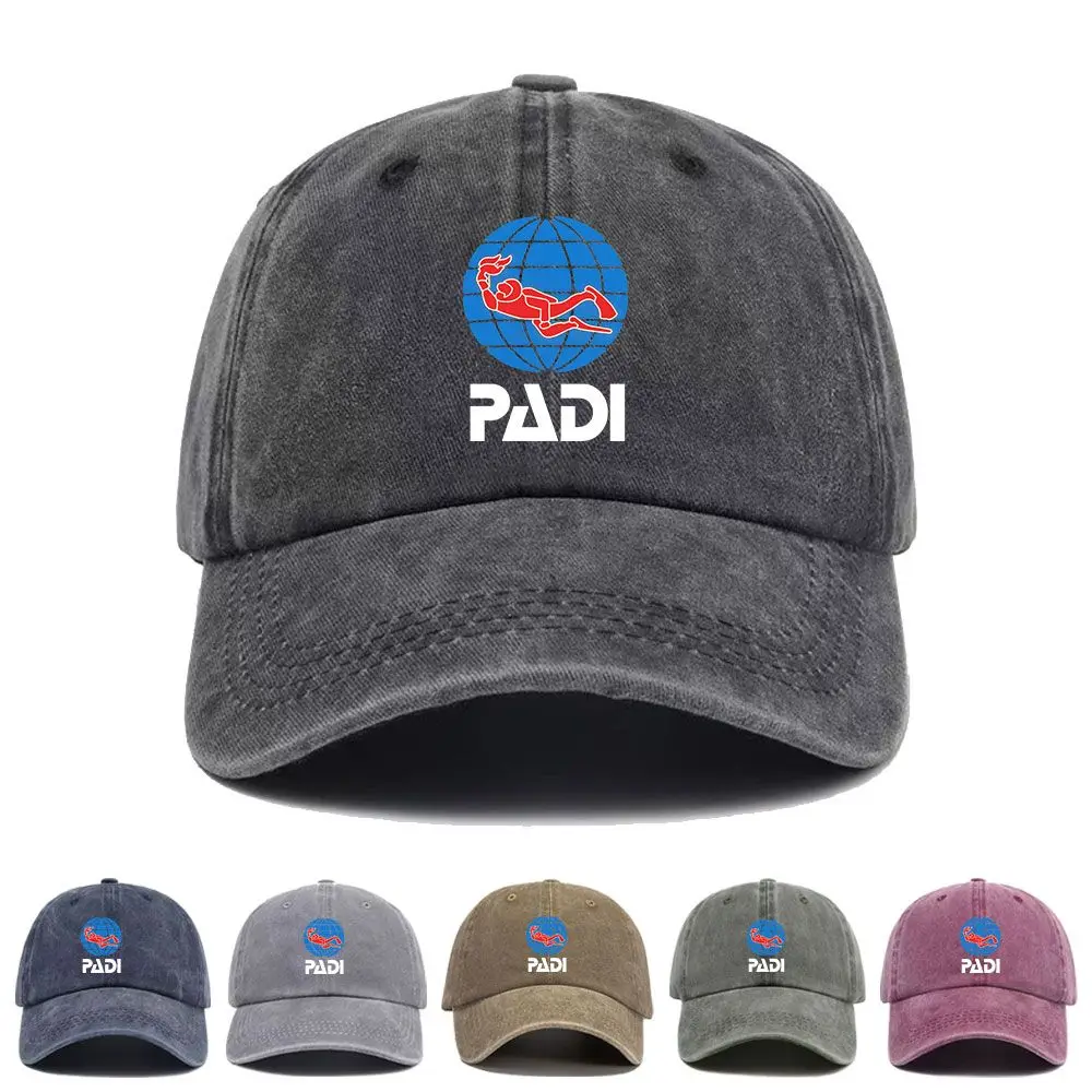 Vintage Washed Baseball Cap Padi Diver Logo Print Graphic Unisex Streetwear Casual Trucker Style Summer Cotton Sun Hat