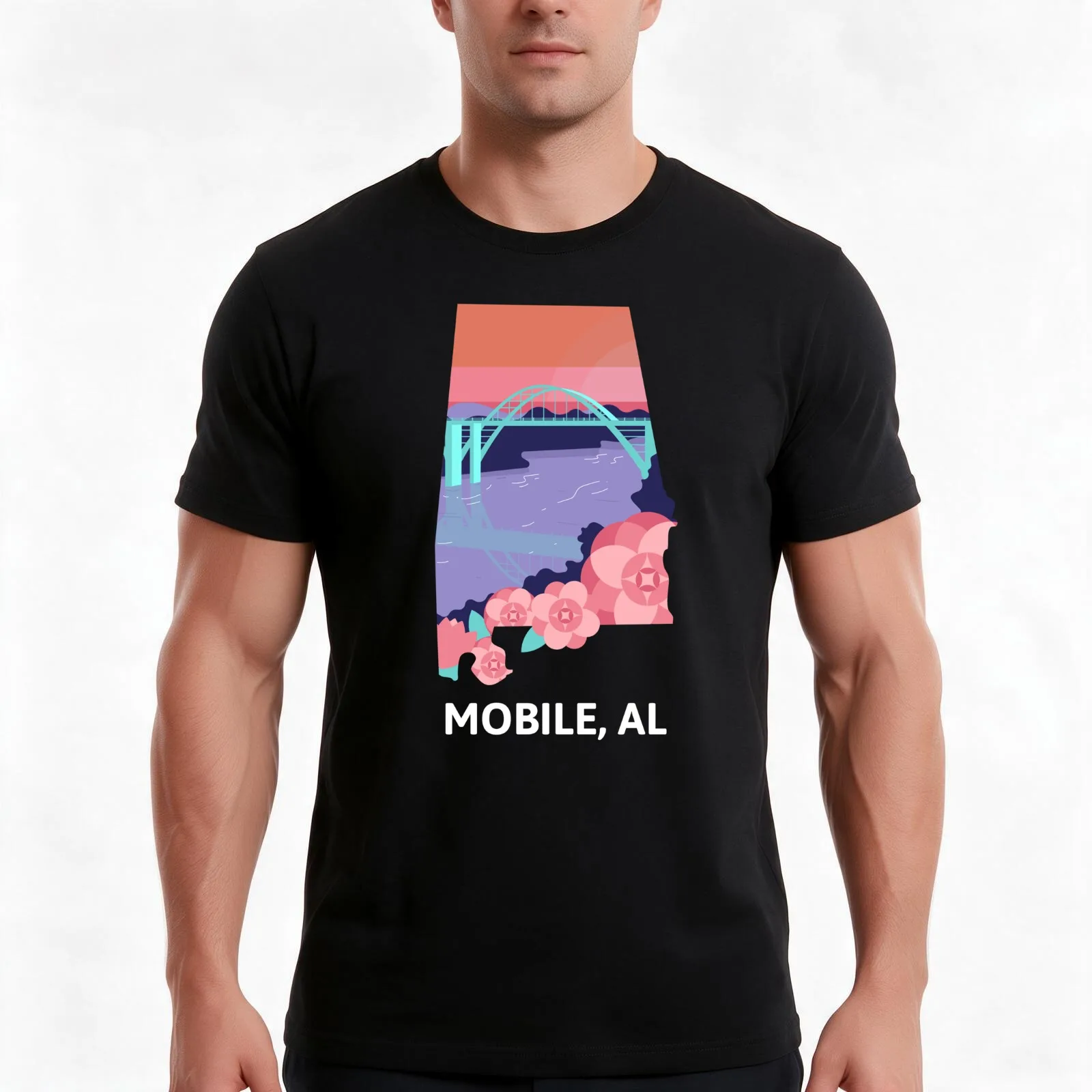 Mobile, AL T-Shirt, Summer Casual Cotton Tee, Oversized Streetwear Tops, Vintage Graphic Print, Loose Fit Short Sleeve