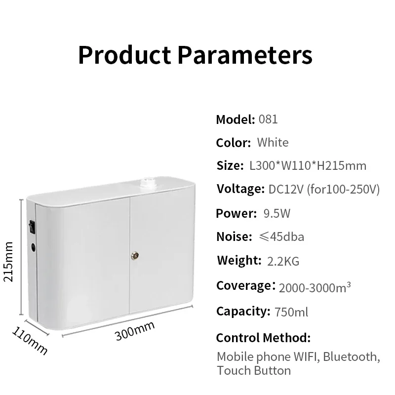 3000m ³ น้ำมัน Essential ระเหยไฟฟ้ากลิ่นสำหรับสเปรย์ปรับอากาศในบ้านโรงแรม scenting Device WiFi ความจุบลูทูธควบคุม750มล.