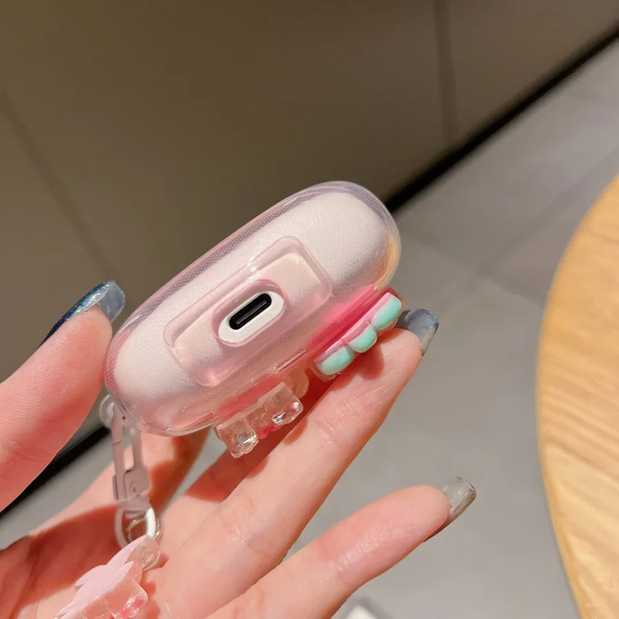 حافظة لهاتف OPPO Enco Air 3i Air 2i زهرة عصرية/مفاتيح كرتونية لطيفة من السيليكون الشفاف لهاتف OPPO Enco Air 3i غطاء سماعة الأذن