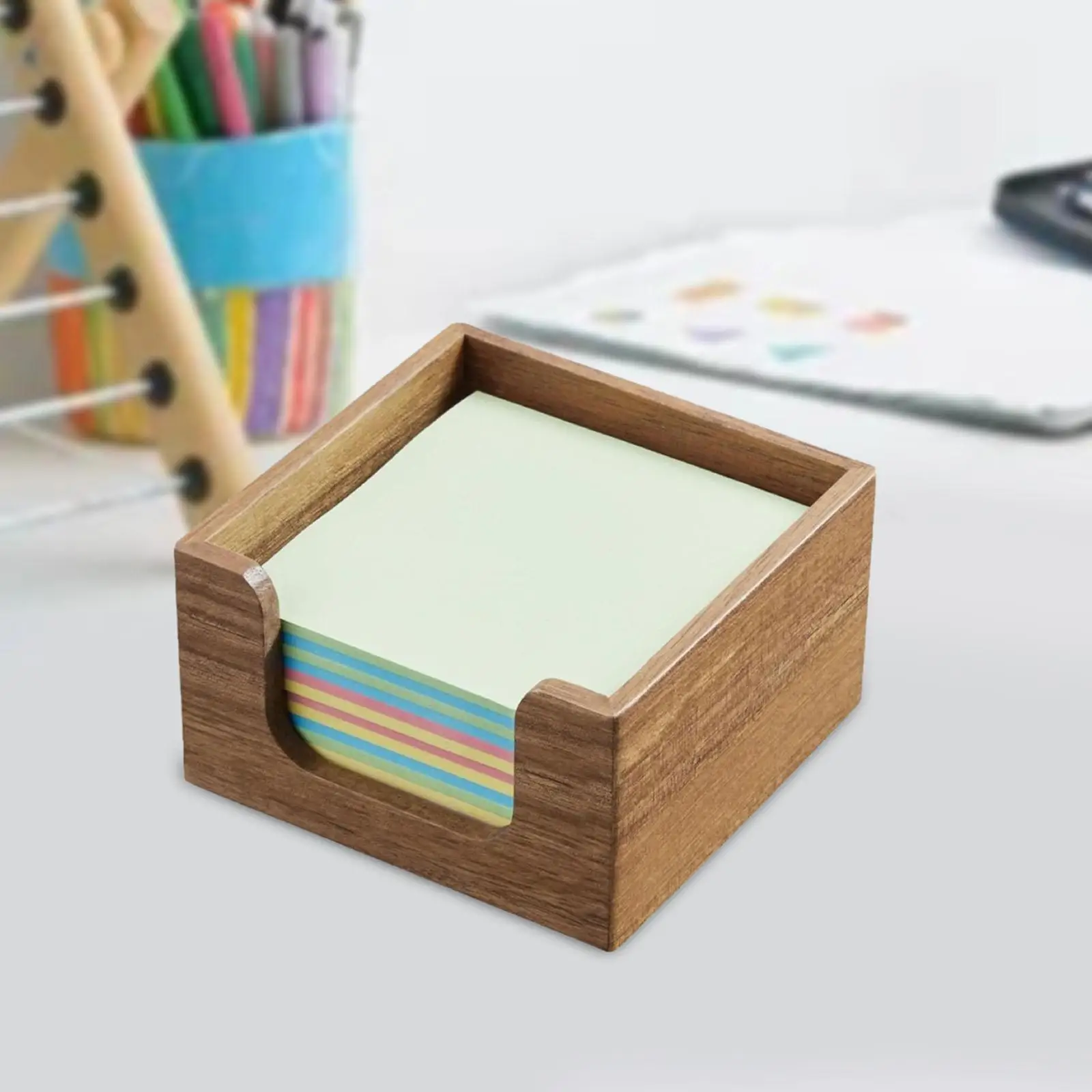 Sticky Note Holder, Self Sticky Notepad Holder, Business Card Box, Rustic Desktop Solid Wood Post It Note Dispenser