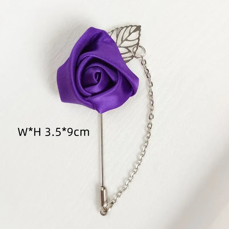 Lapel Pins Boy Friend Boutonniere Wedding Party Prom Brooch Flowers Silvery Chain Ribbon Roses Buttonhole Corsage Accessories