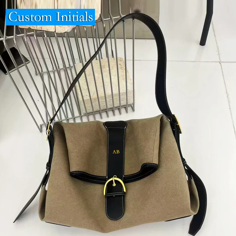 

Custom initials Messenger Bags For Women Luxury Designer Handbags Purses 2025 New In Canvas Belt Buckle Large Capacity Shoulder