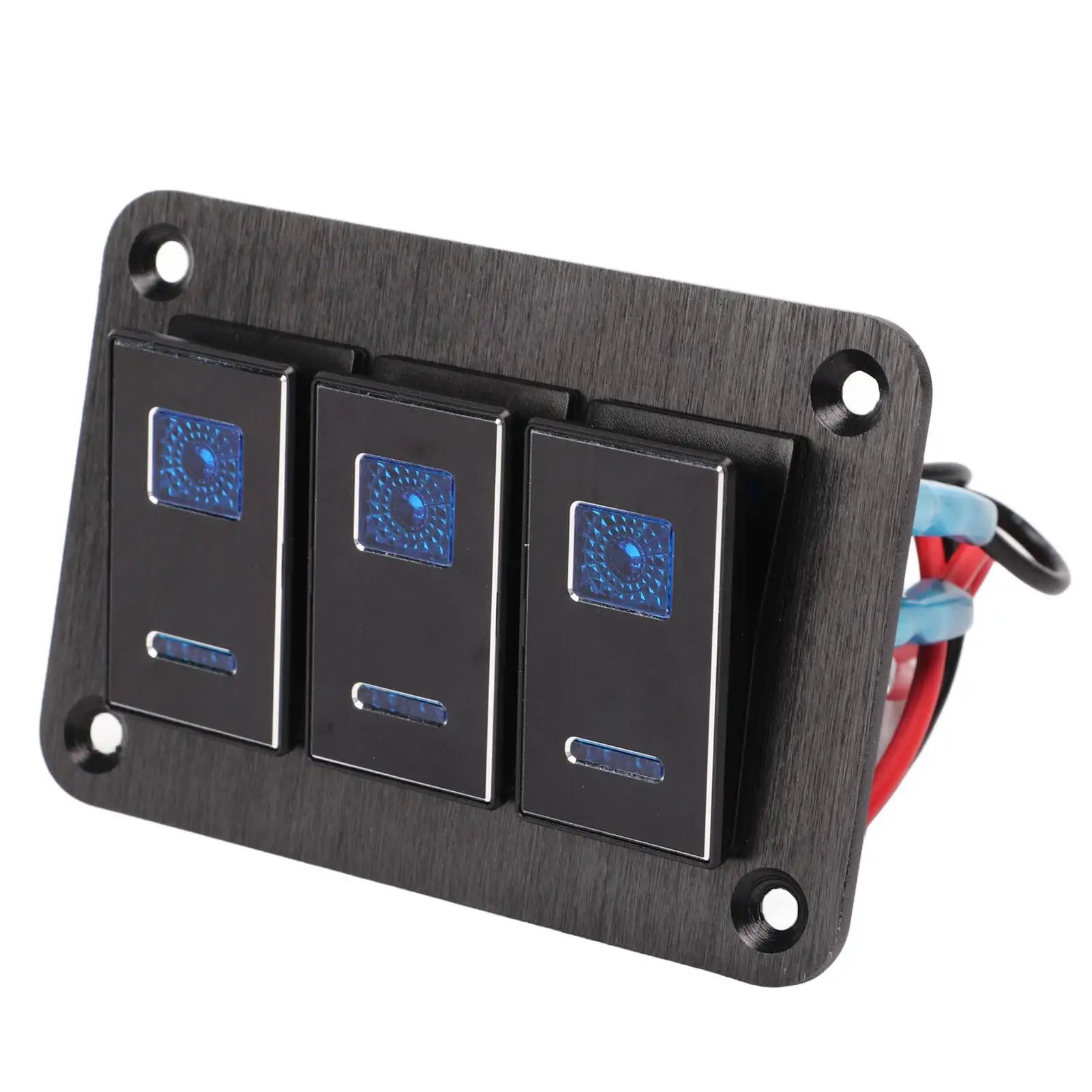 5PIN 3 Gang RV Toggle Switch Panel with Blue LED Light - Waterproof Oxidized Black for UTVs