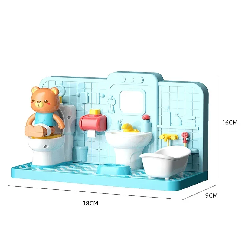 Cartoon Bär Simulation Badezimmer Spielzeug Lustige Elektronische Toilette Mini Badezimmer Möbel Set Kinder Spielen Haus Toilette Puzzle Spielzeug
