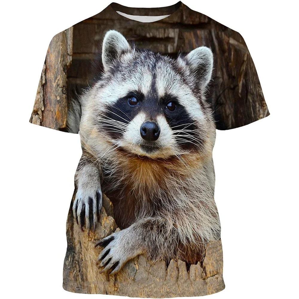 

New Casual Fashion Oversized T Shirt Kids Boy Girl Tees Tops Clothing Raccoon T-Shirts Cute Animal 3D Print Streetwear Men Women